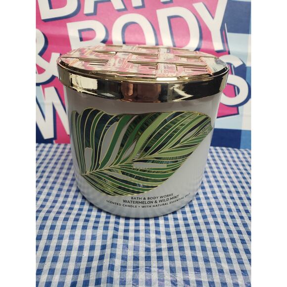 BBW Watermelon & Wild Mint Large 3 Wick Candle Home Fragrance Decor - Picture 1 of 2
